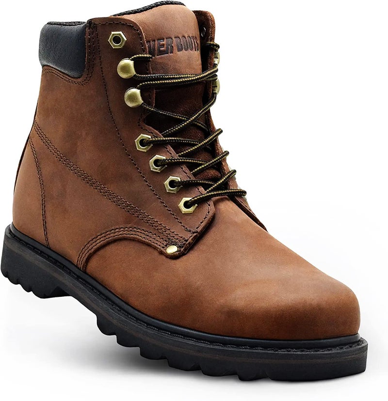 EVER BOOTS Tank Men's Soft Toe Oil Full Grain Leather Work Boots Construction Rubber Sole (6 D(M), Darkbrown) - Image 1